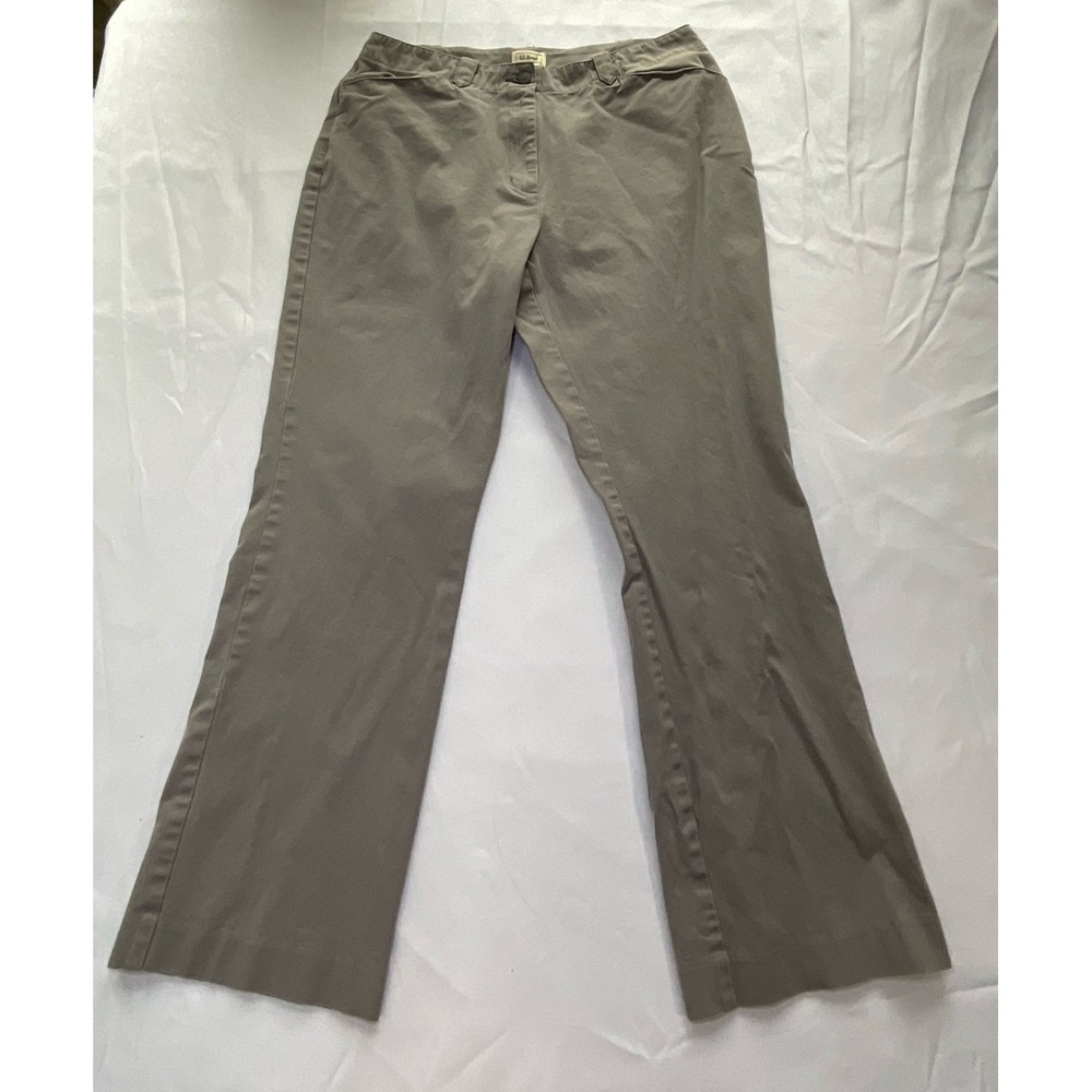 LL Bean Favorite Fit Pants Women Size 12 Wide leg Classic Gray Chino Casual